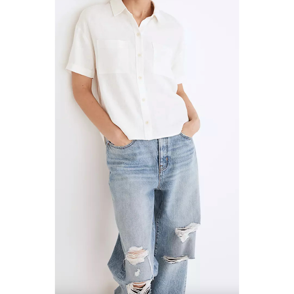 NEW MADEWELL WHITE BREEZEWOVEN BEACHSIDE SHIRTTAIL TOP SHIRT NF219 SIZE XXS